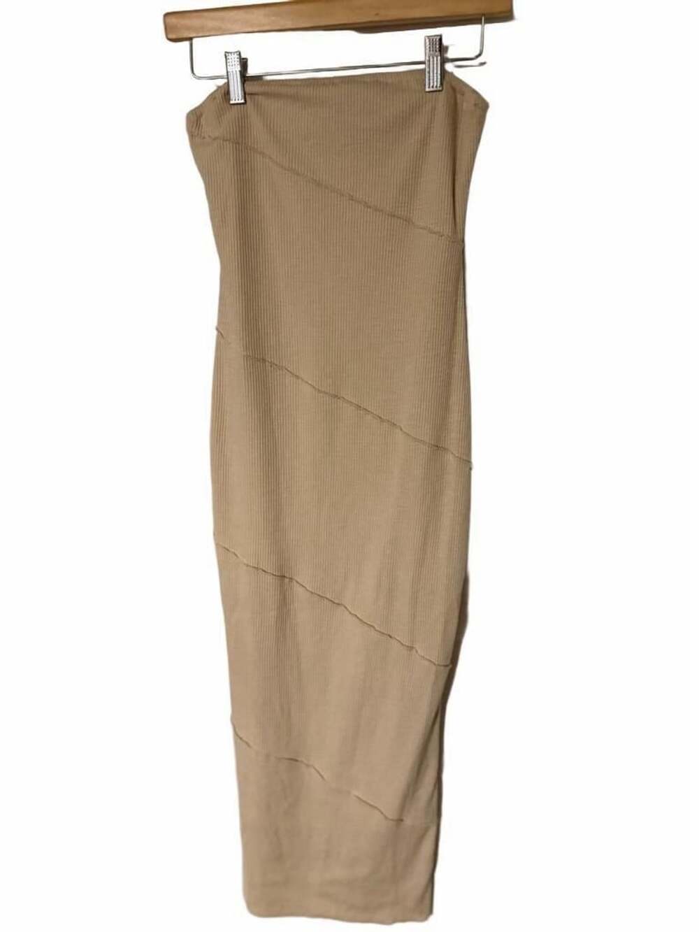 PrettyGarden Ribbed Maxi Dress Size S Beige